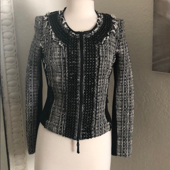 Milly  leather and bead trimming, frayed, jacket - Picture 6 of 11